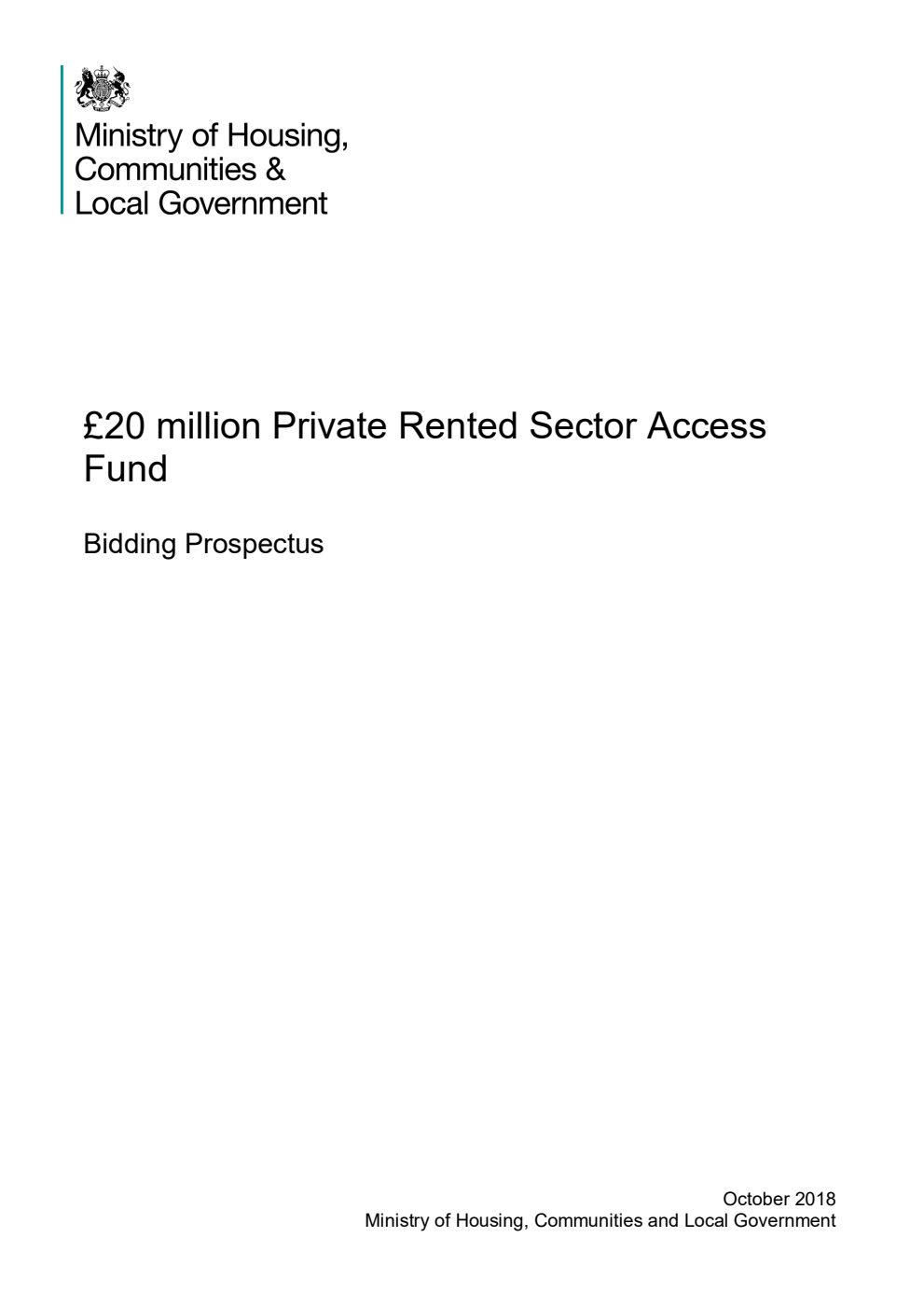 £20 million Private Rented Sector Access Fund. Bidding Prospectus