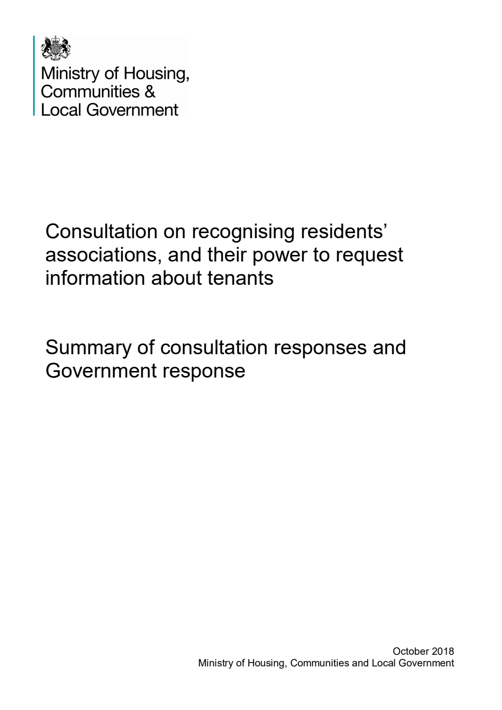 Consultation on recognising residents’ associations, and their power to request information about tenants. Summary of consultation responses and Government response