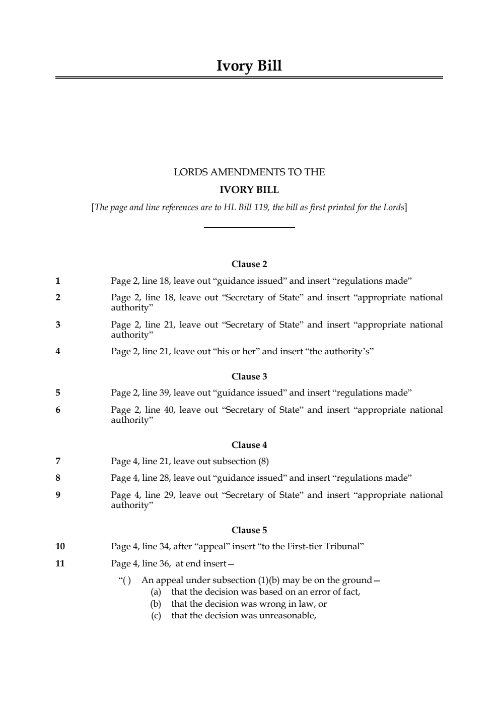 Lords amendments to the Ivory Bill