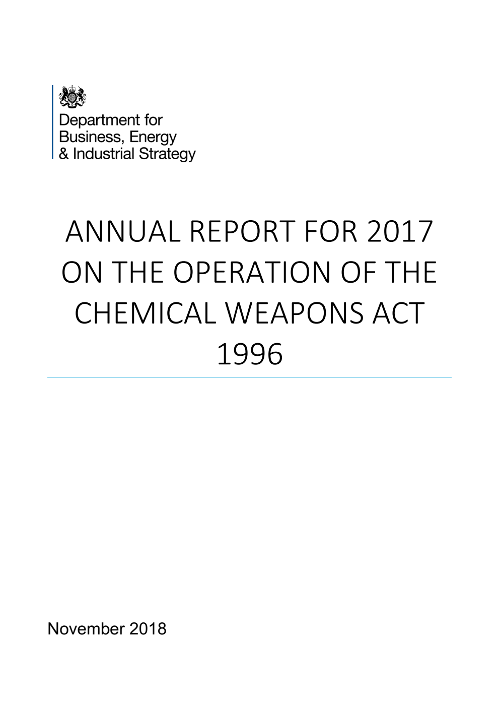 Annual Report for 2017 on the operation of The Chemical Weapons Act 1996