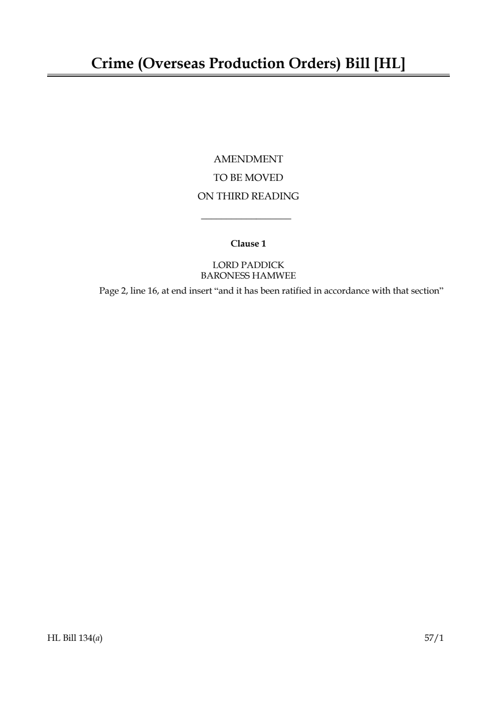 Crime (Overseas Production Orders) Bill [HL] Amendment to be moved on third reading
