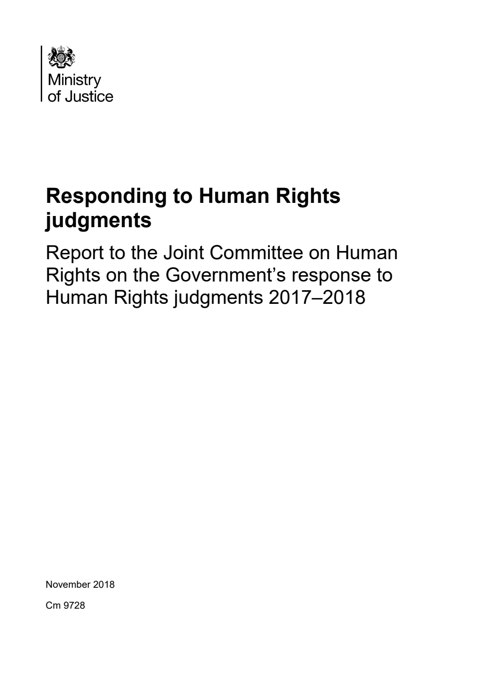 Responding to Human Rights judgments: Report to the Joint Committee on Human Rights on the Government’s response to Human Rights judgments 2017–2018