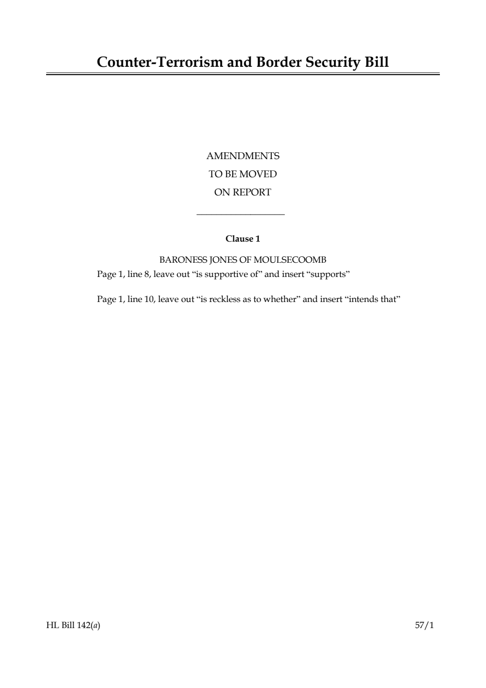 Counter-Terrorism and Border Security Bill  Amendments to be moved on report