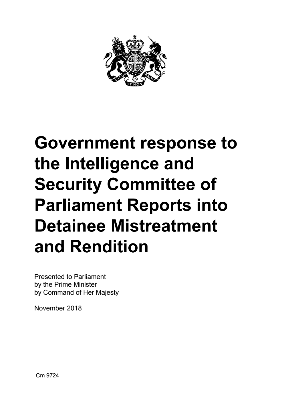Government response to the Intelligence and Security Committee of Parliament Reports into Detainee Mistreatment and Rendition