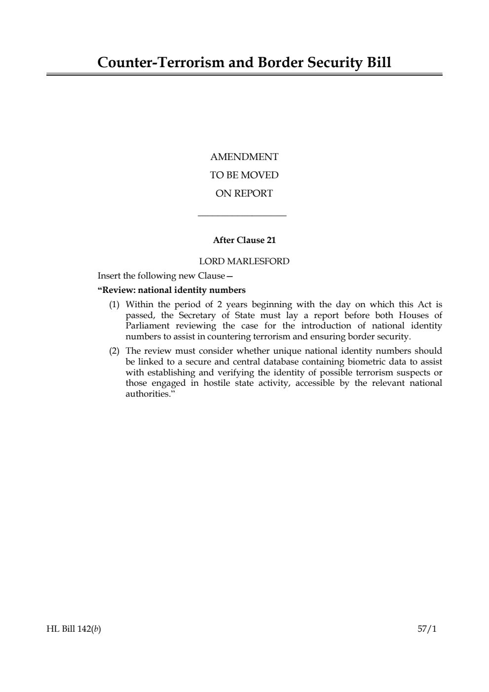 Counter-Terrorism and Border Security Bill  Amendments to be moved on report