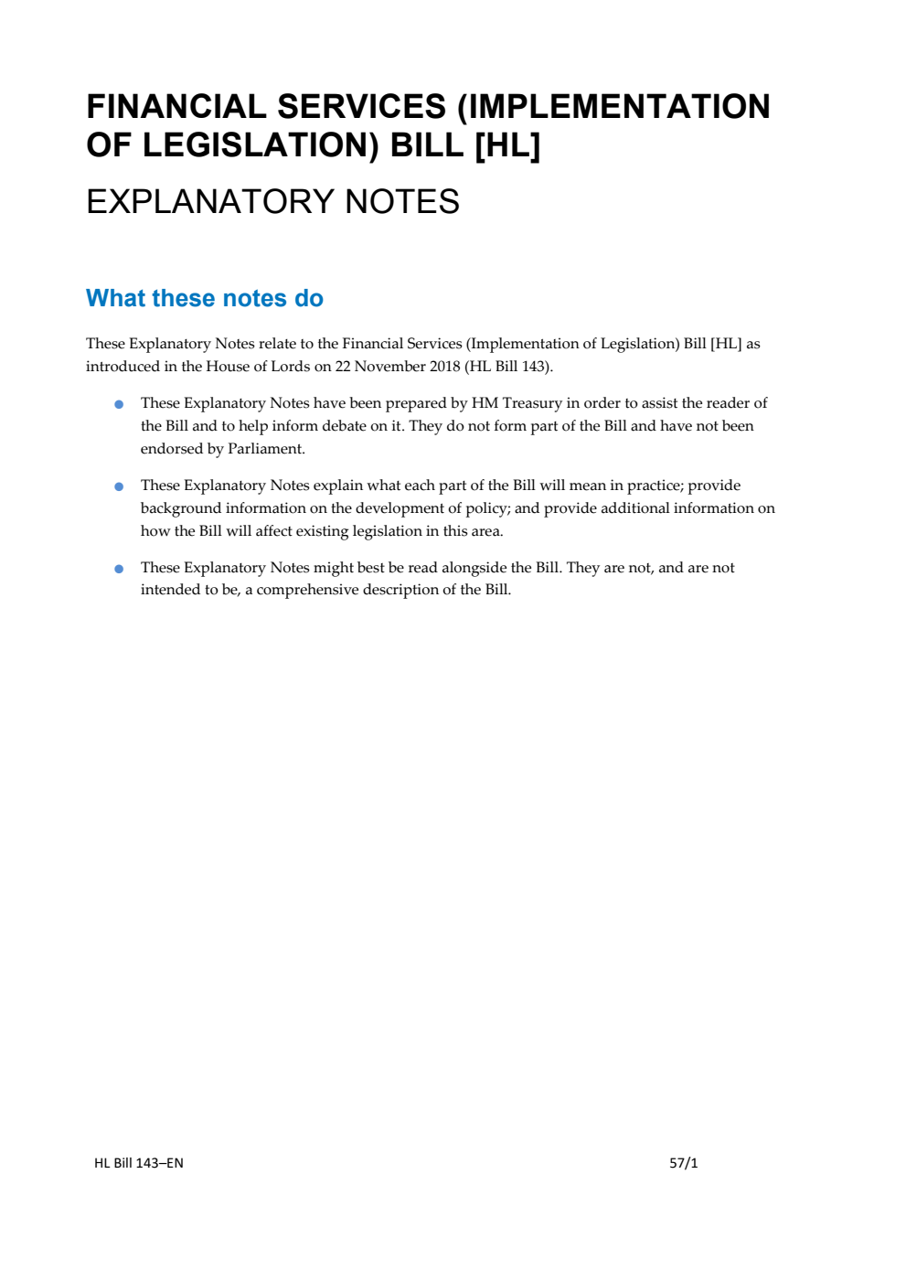 Financial Services (Implementation of Legislation) Bill Explanatory Notes