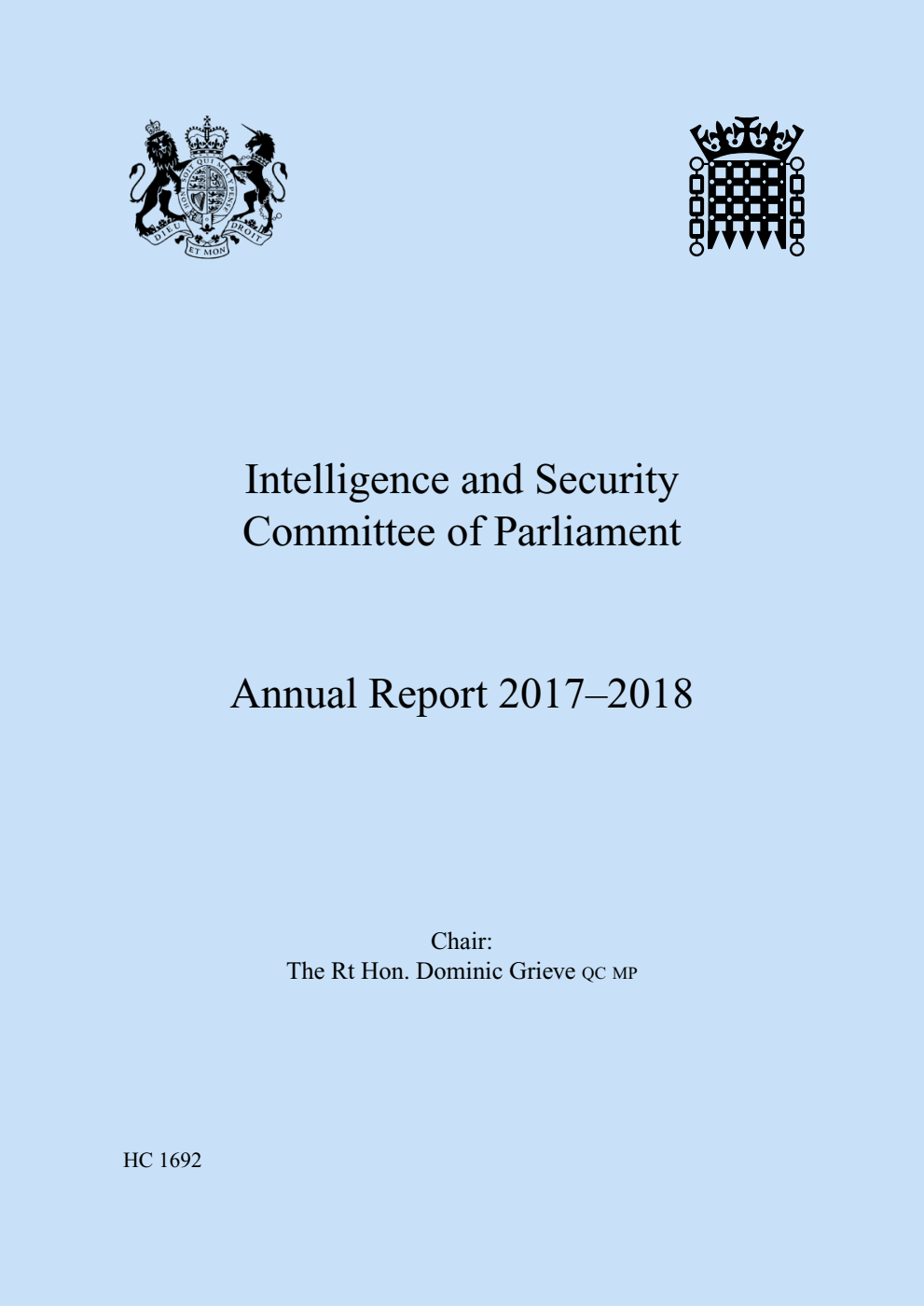 Intelligence and Security Committee of Parliament Annual Report 2017–2018