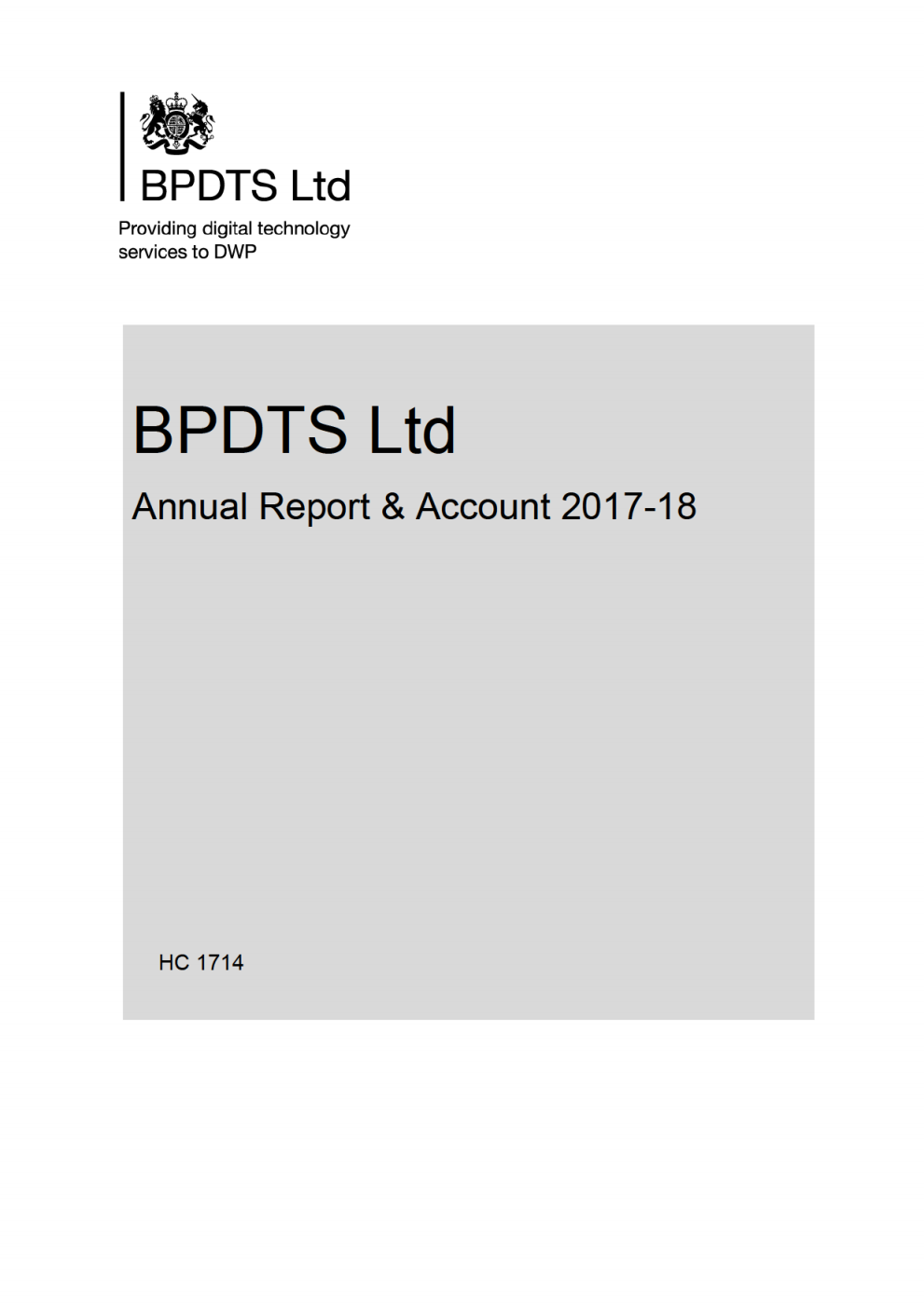 BPDTS Ltd. Annual Report & Account 2017-18