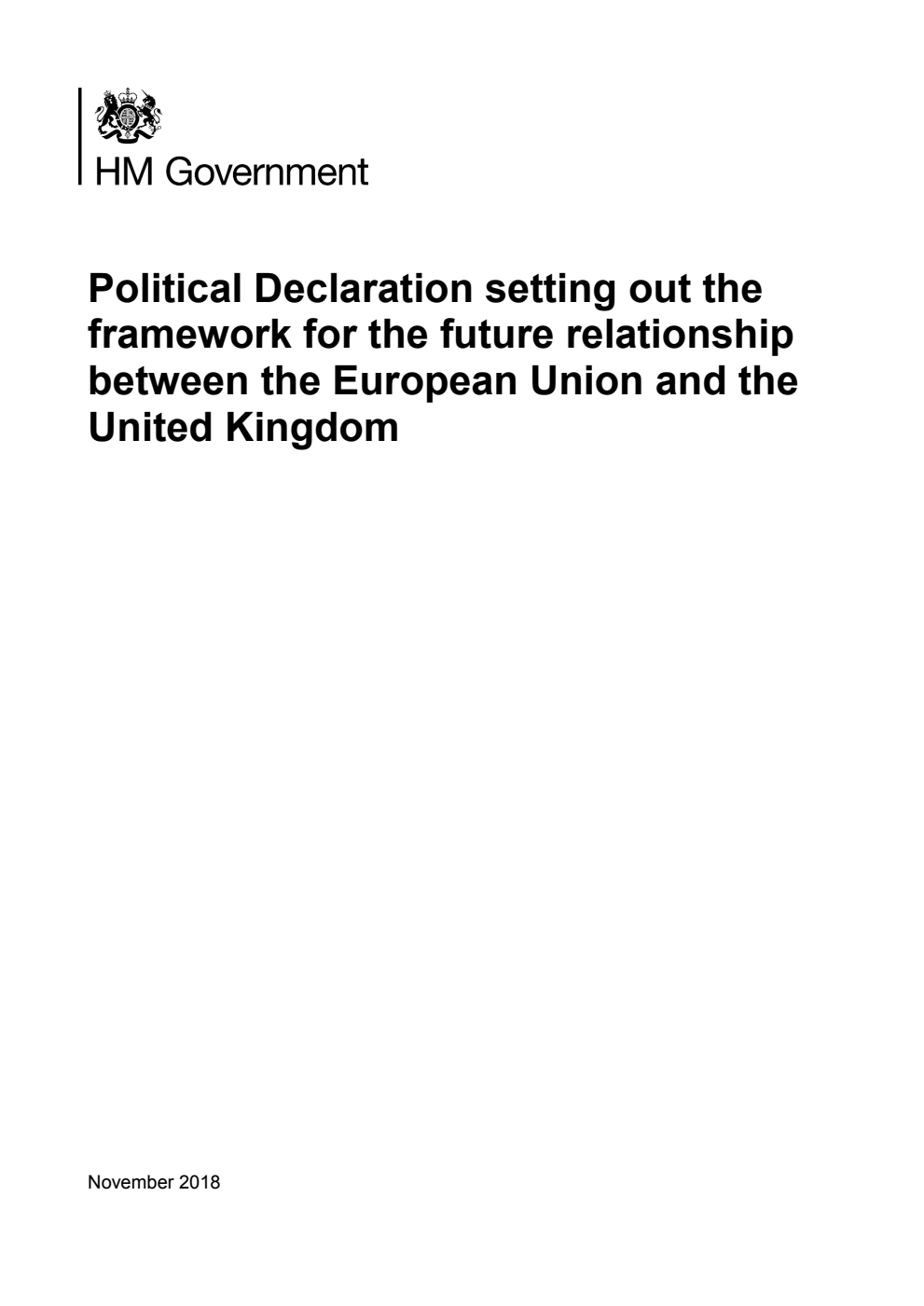 Political Declaration setting out the framework for the future relationship between the European Union and the United Kingdom