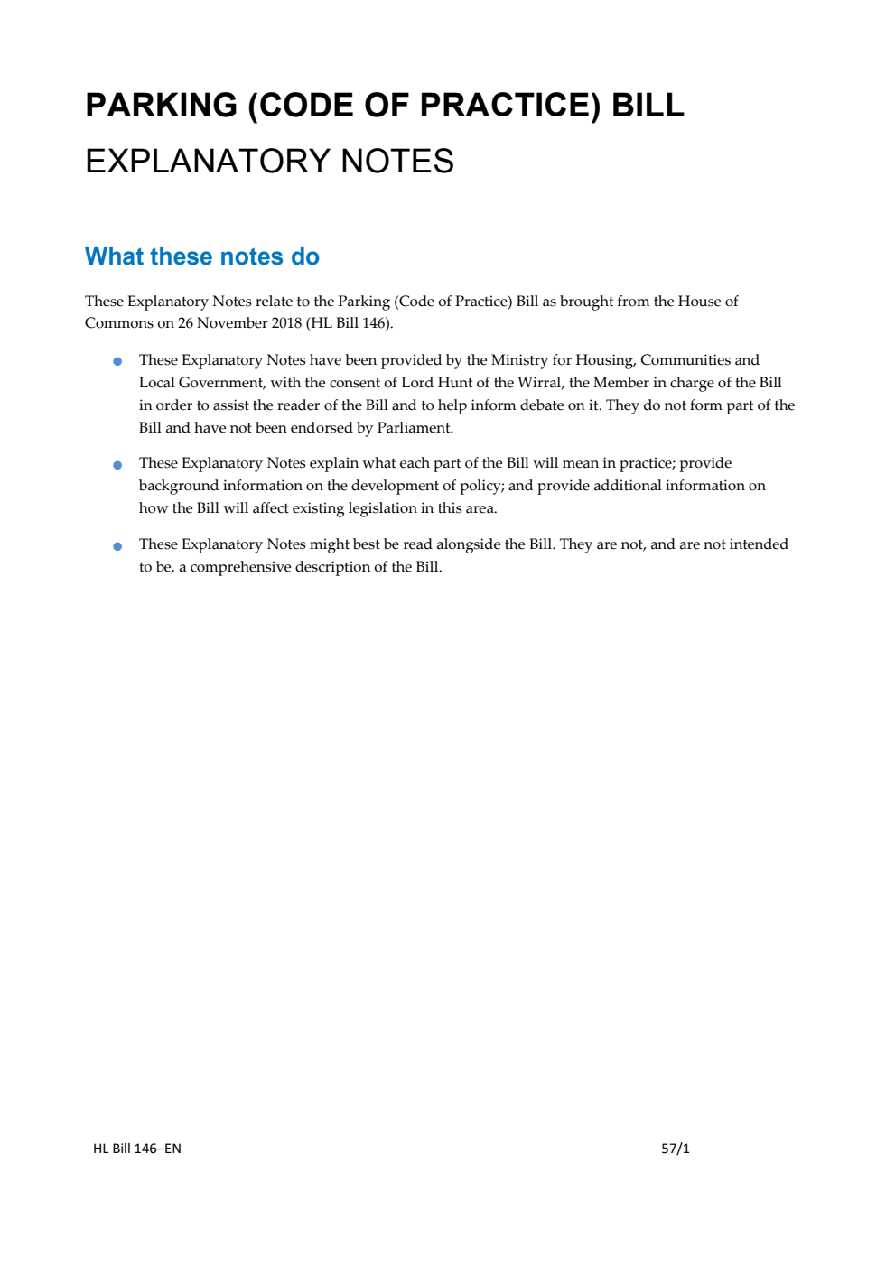 Parking (Code of Practice) Bill Explanatory Notes