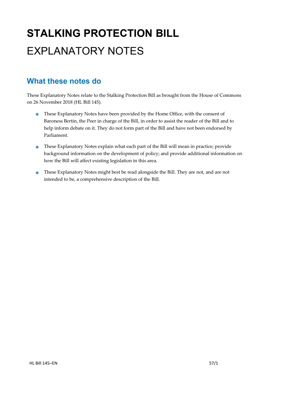 Stalking Protection Bill Explanatory Notes