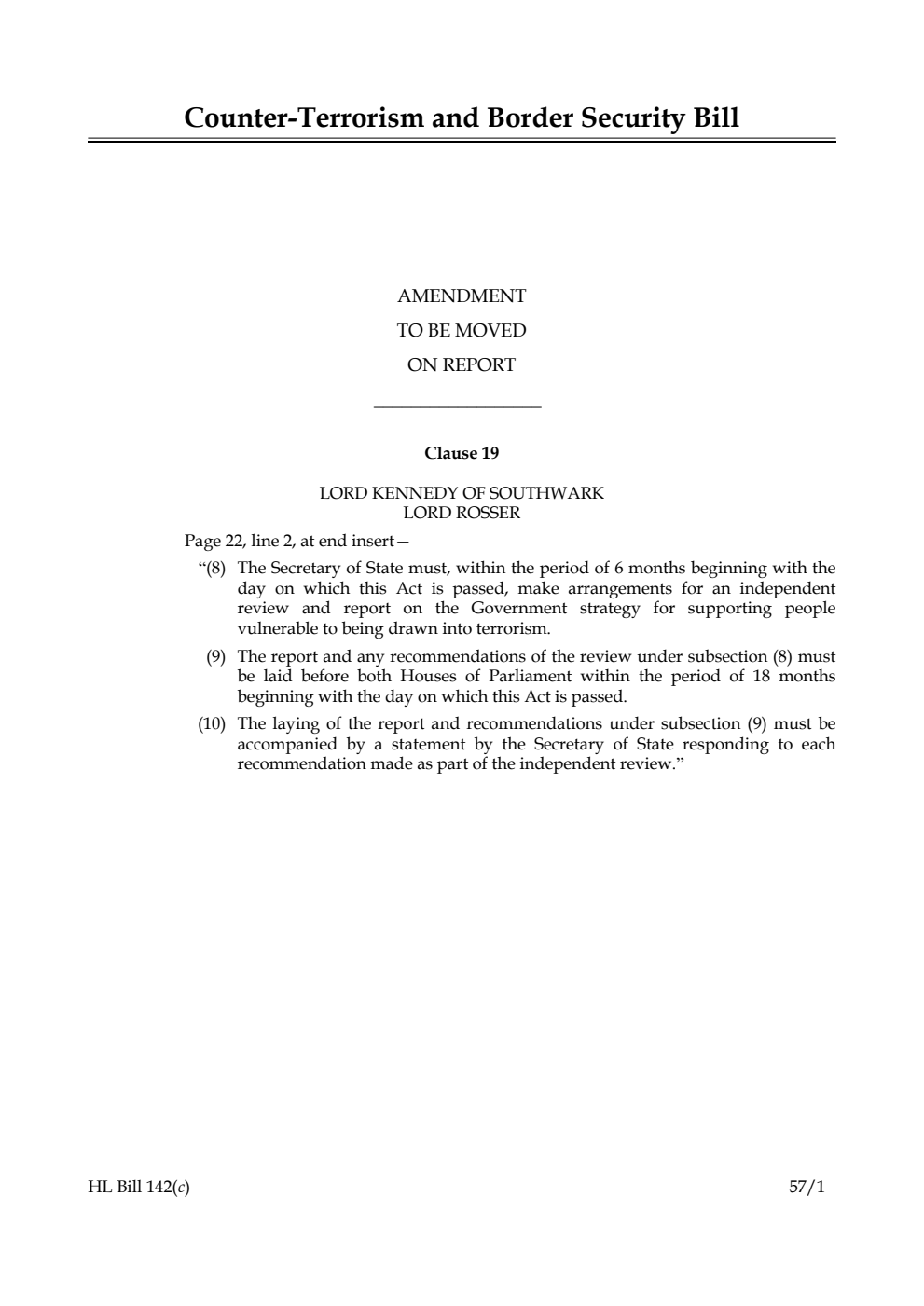 Counter-Terrorism and Border Security Bill  Amendments to be moved on report