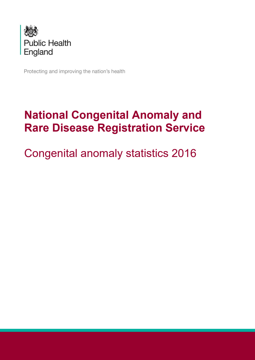 National Congenital Anomaly and Rare Disease Registration Service. Congenital anomaly statistics 2016