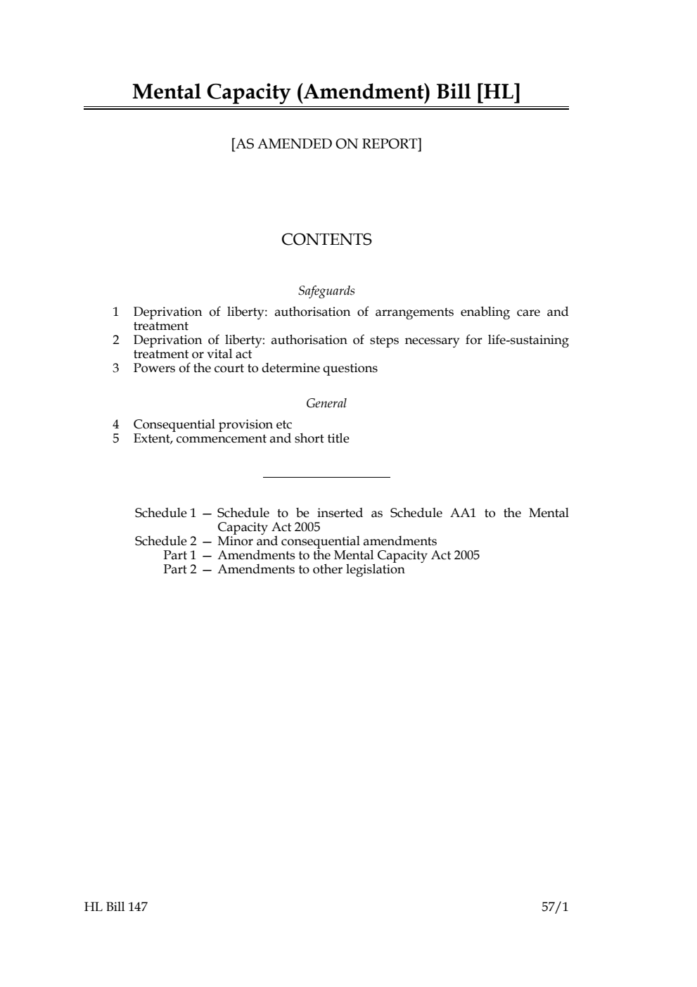 Mental Capacity (Amendment) Bill [as amended on Report]