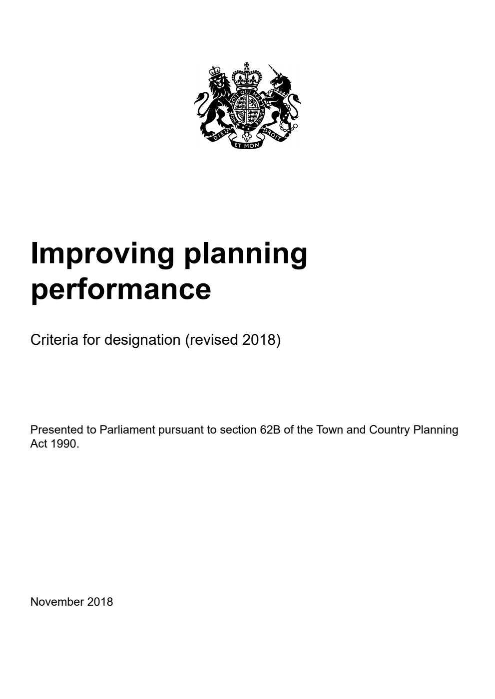 Improving planning performance. Criteria for designation (revised 2018)