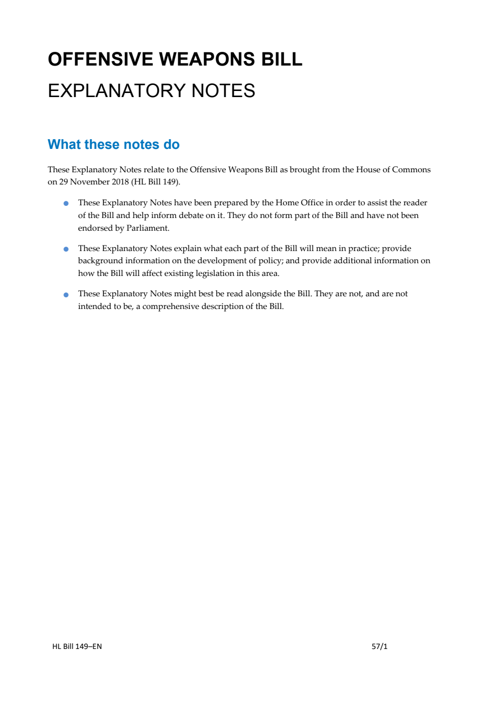 Offensive Weapons Bill Explanatory Notes