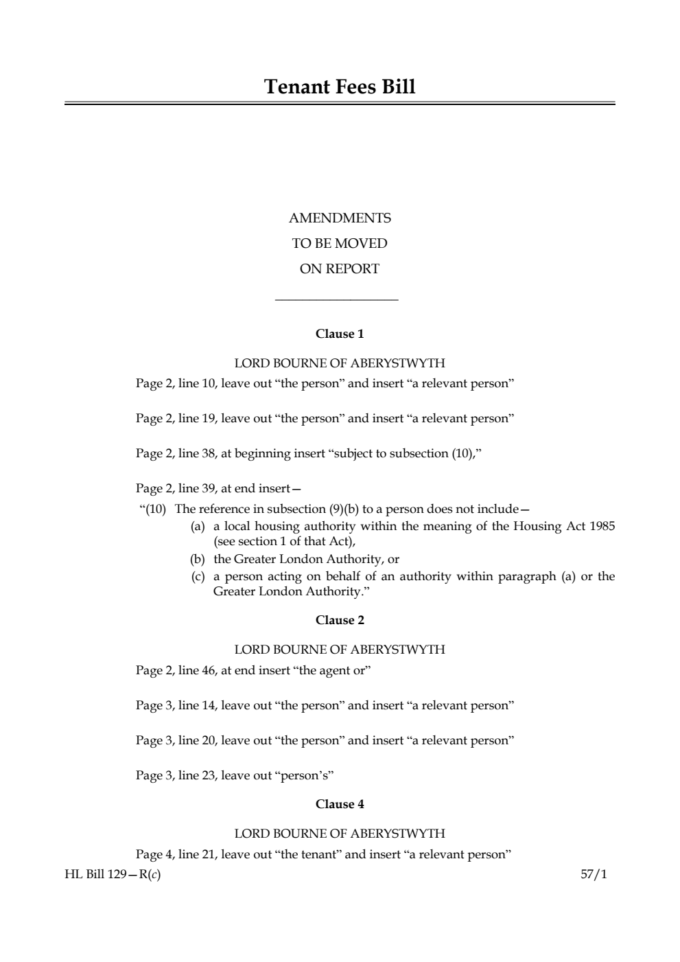 Tenant Fees Bill Amendments to be moved on report