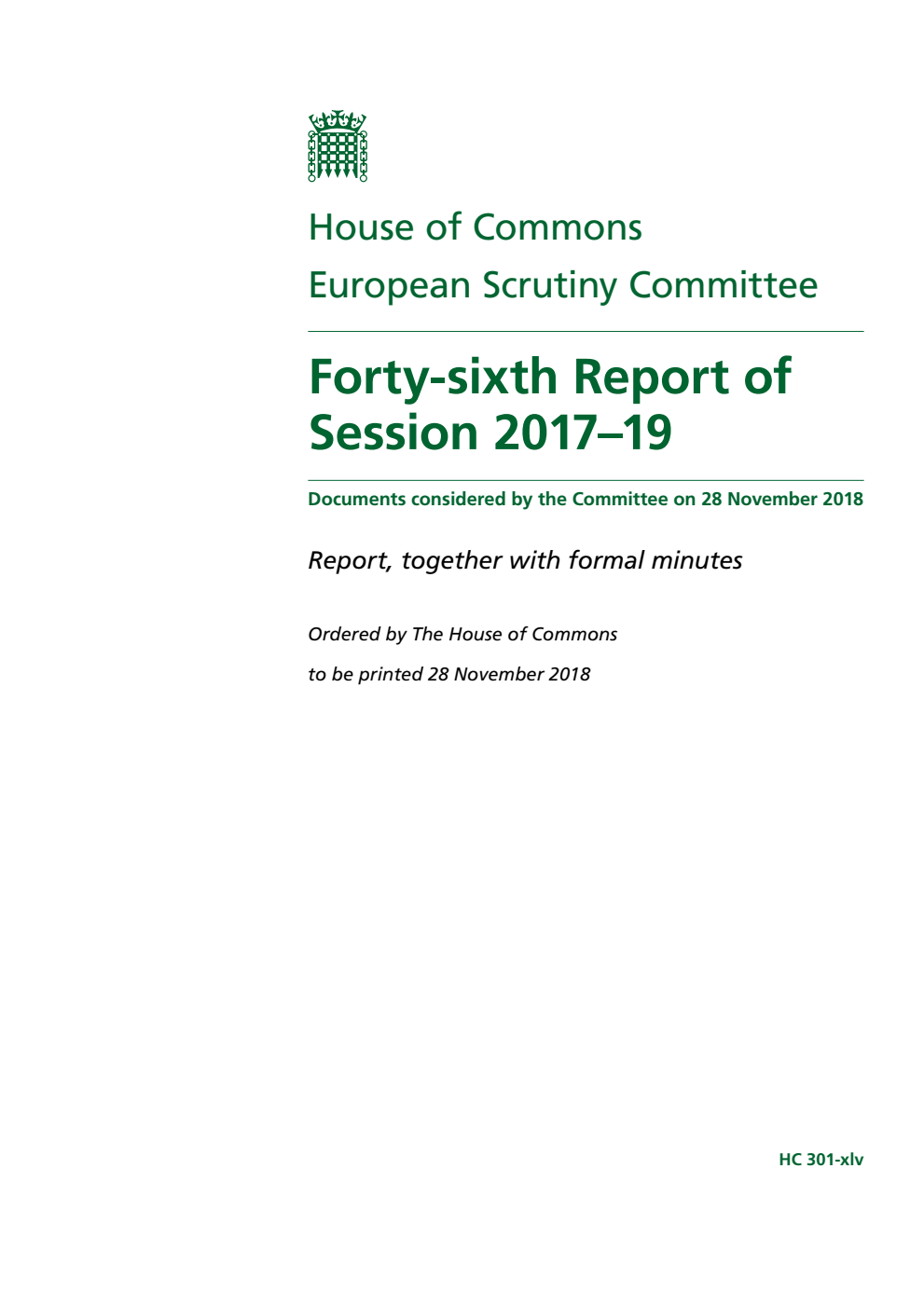 European Scrutiny Committee 46th Report of Session 2017–19