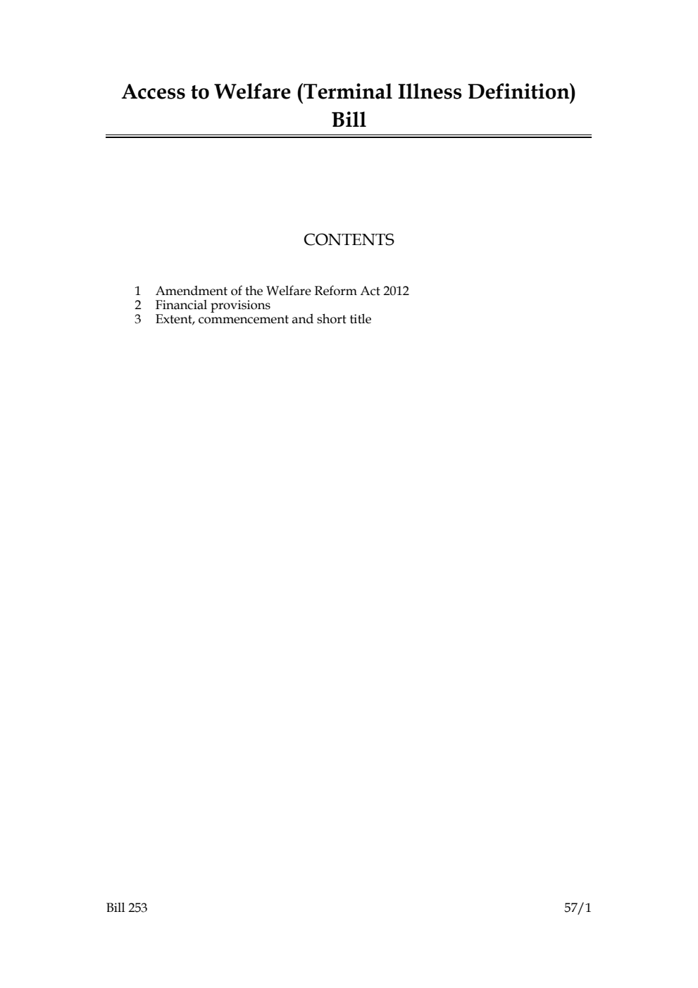 Access to Welfare (Terminal Illness Definition) Bill