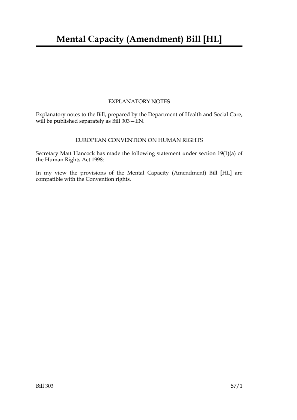 Mental Capacity (Amendment) Bill