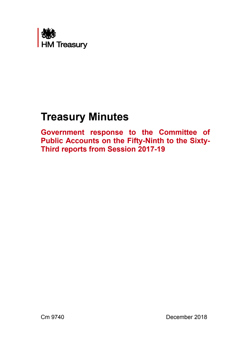 Treasury Minutes Government response to the Committee of Public Accounts on the Fifty-Ninth to the Sixty Third reports from Session 2017-19