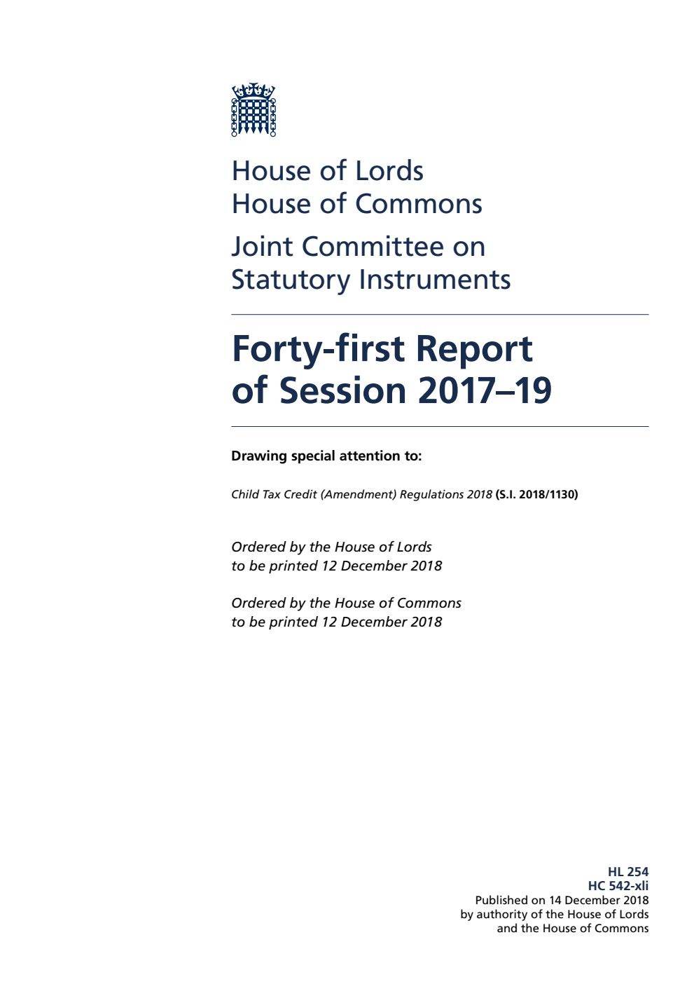 Joint Committee on Statutory Instruments 41st Report of Session 2017–19