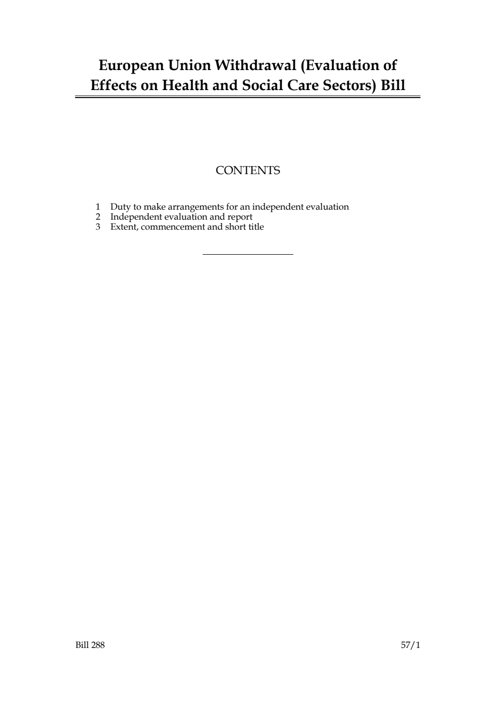European Union Withdrawal (Evaluation of Effects on Health and Social Care Sectors) Bill