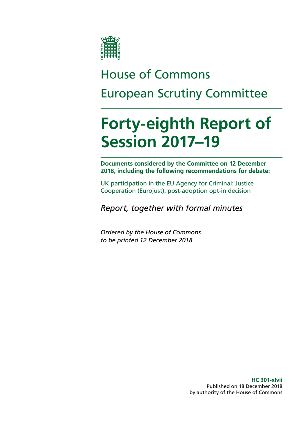 European Scrutiny Committee 48th Report of Session 2017–19