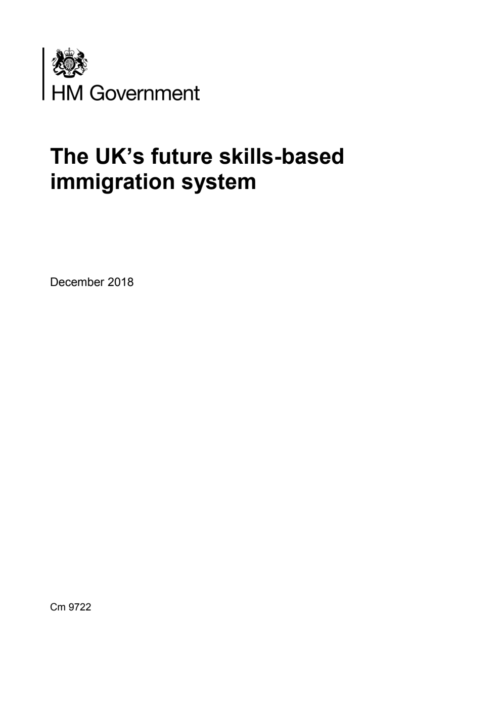The UK’s future skills-based immigration system, December 2018