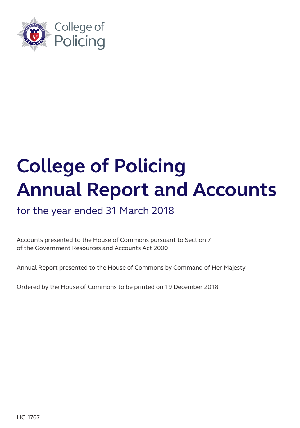 College of Policing Annual Report and Accounts for the year ended 31 March 2018