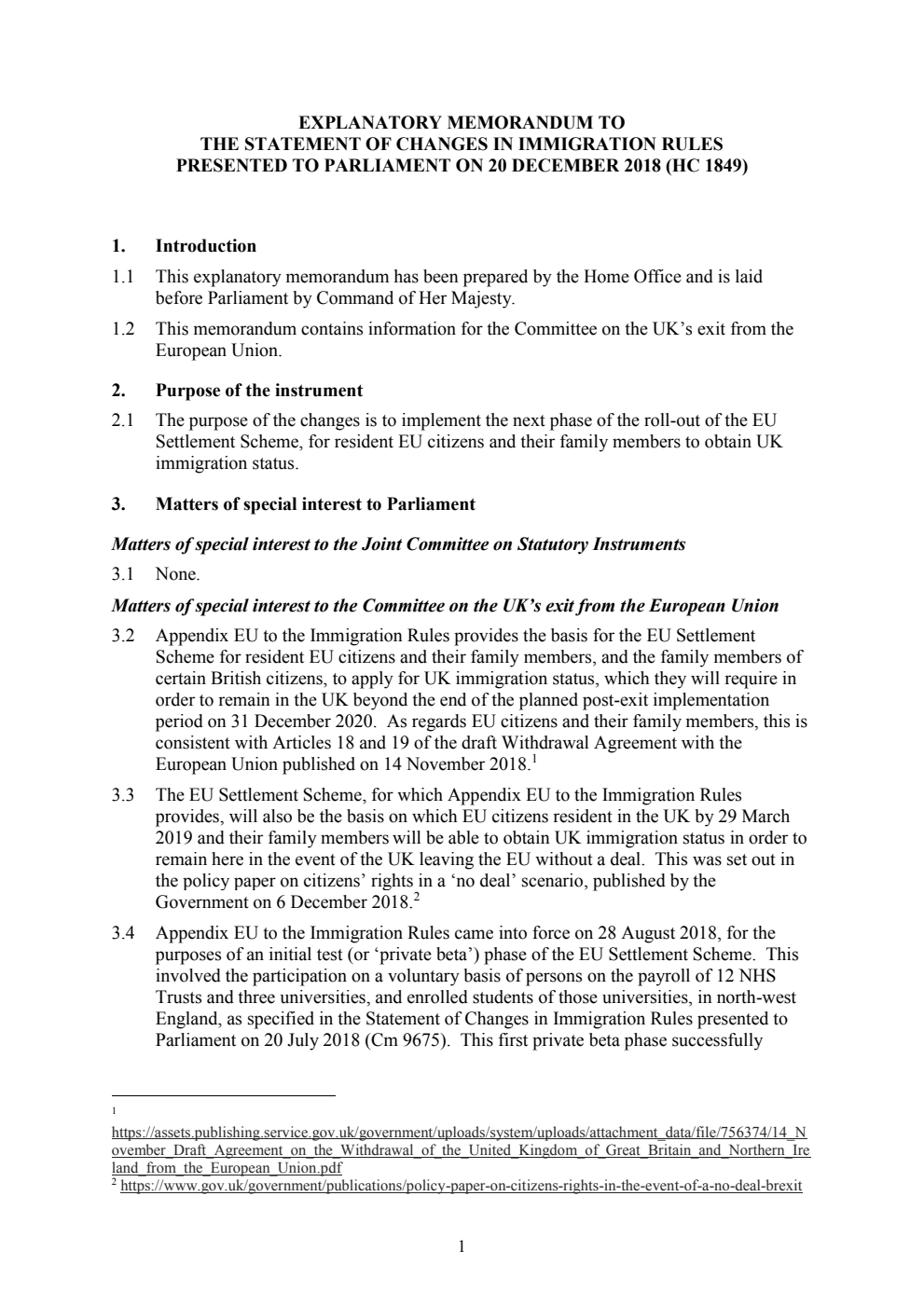 Explanatory Memorandum to the Statement of Changes in Immigration Rules