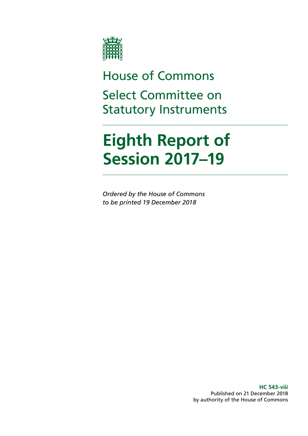 Statutory Instruments Committee 8th Report of Session 2017–19