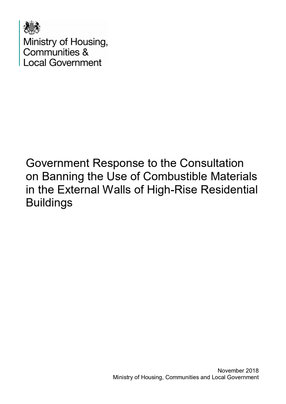 Government Response to the Consultation on Banning the Use of Combustible Materials in the External Walls of High-Rise Residential Buildings