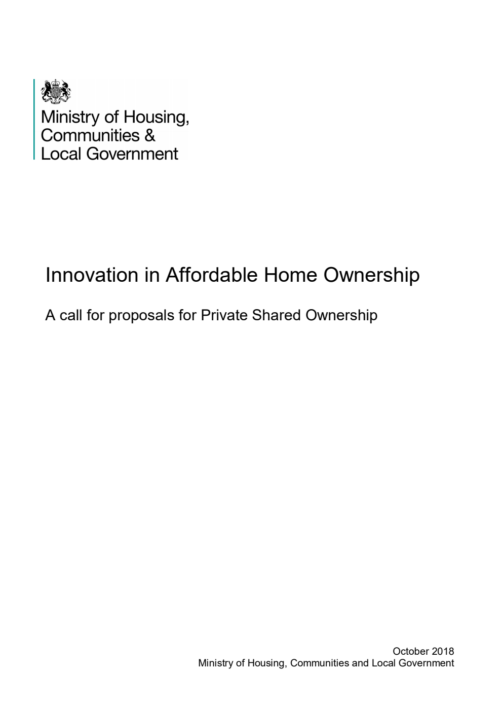 Innovation in Affordable Home Ownership. A call for proposals for Private Shared Ownership