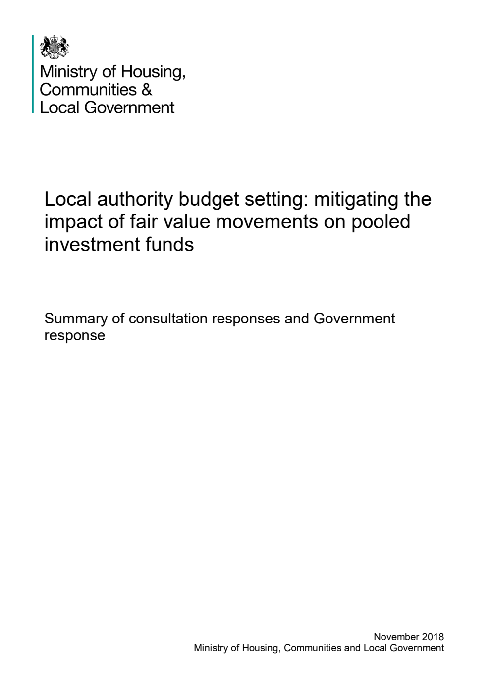 Local authority budget setting: mitigating the impact of fair value movements on pooled investment funds. Summary of consultation responses and Government response