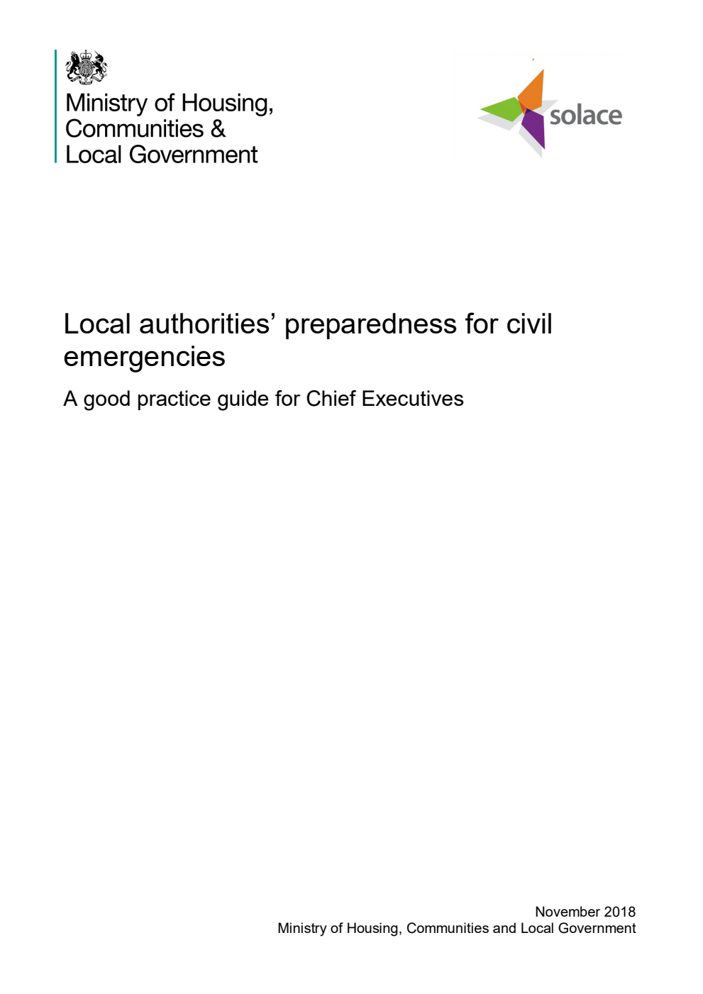 Local authorities’ preparedness for civil emergencies. A good practice guide for Chief Executives