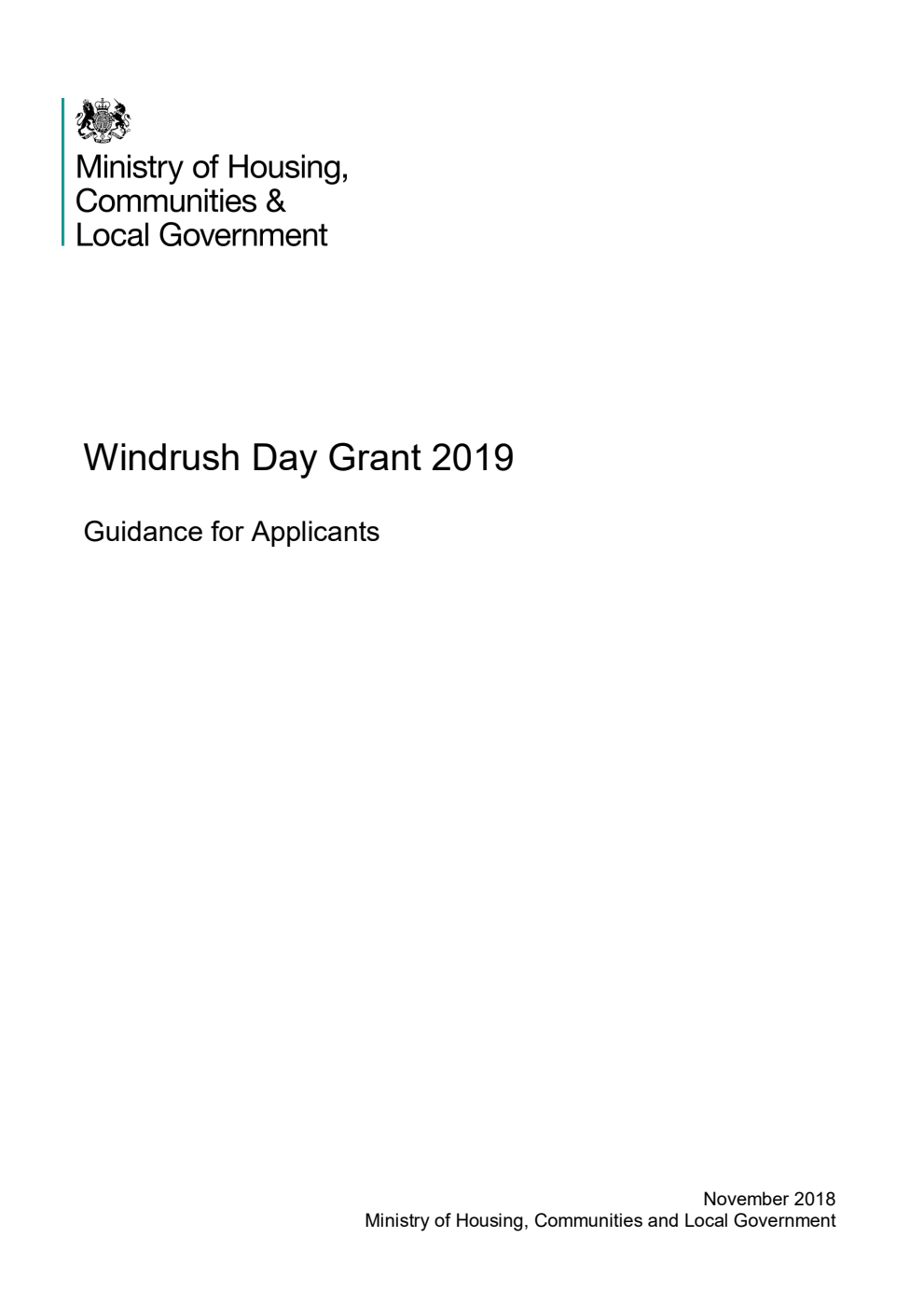 Windrush Day Grant 2019. Guidance for Applicants