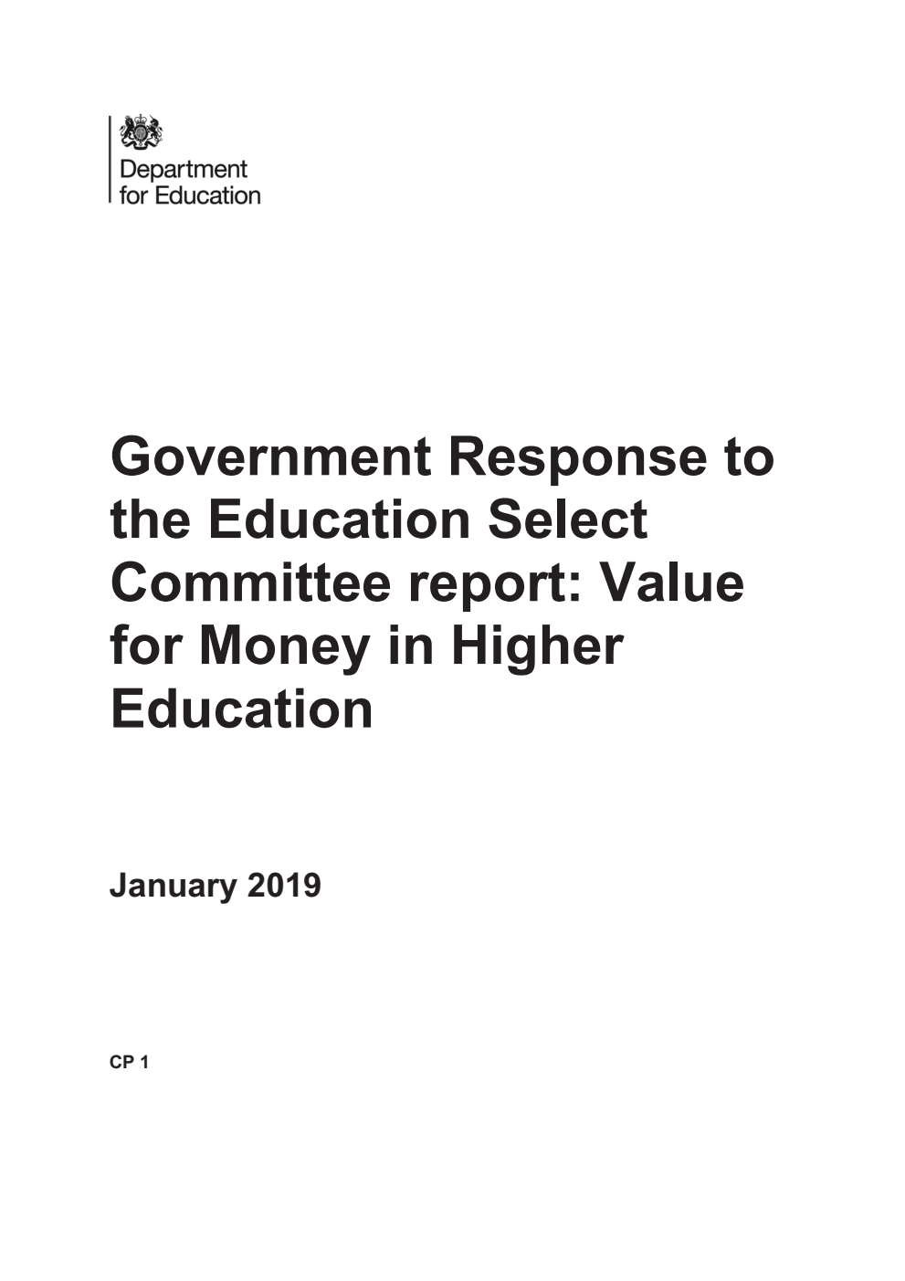 Government Response to the Education Select Committee report: Value for Money in Higher Education