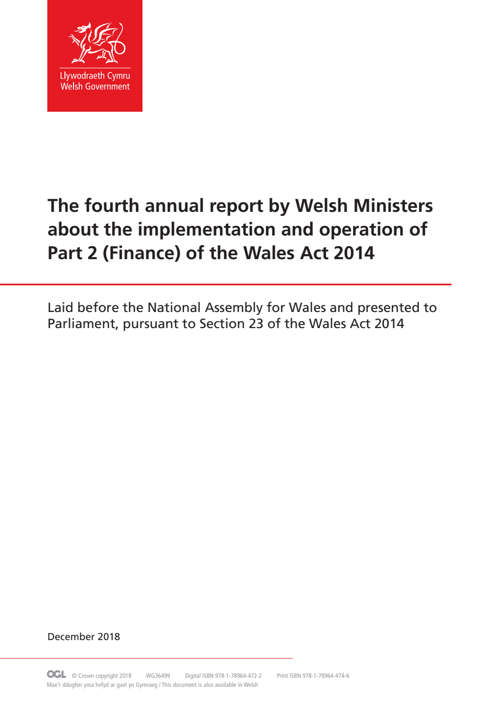 The fourth annual report by Welsh Ministers about the implementation and operation of Part 2 (Finance) of the Wales Act 2014