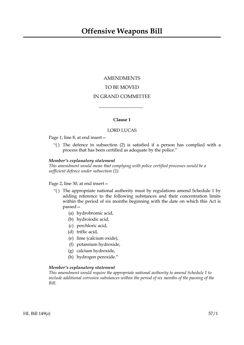 Offensive Weapons Bill Amendments to be moved in Grand Committee