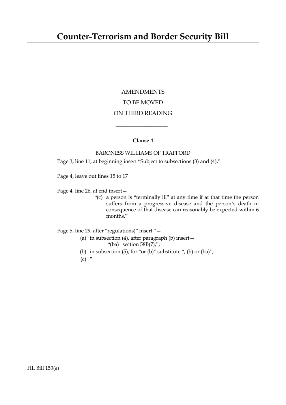 Counter-Terrorism and Border Security Bill Amendments to be moved on third reading