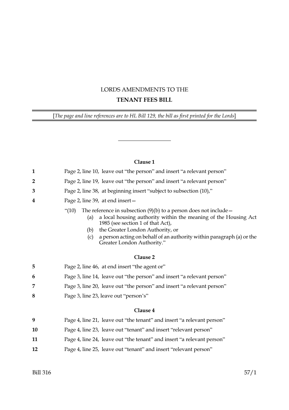 Lords Amendments to the Tenant Fees Bill