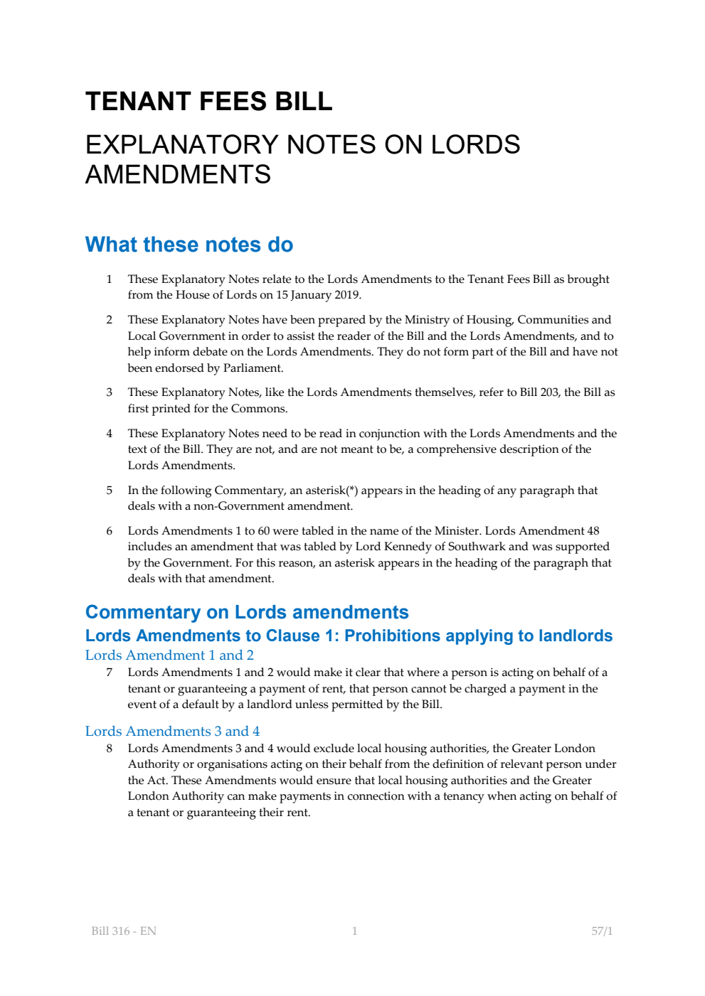 Tenant Fees Bill Explanatory Notes Explanatory Notes on Lords Amendments