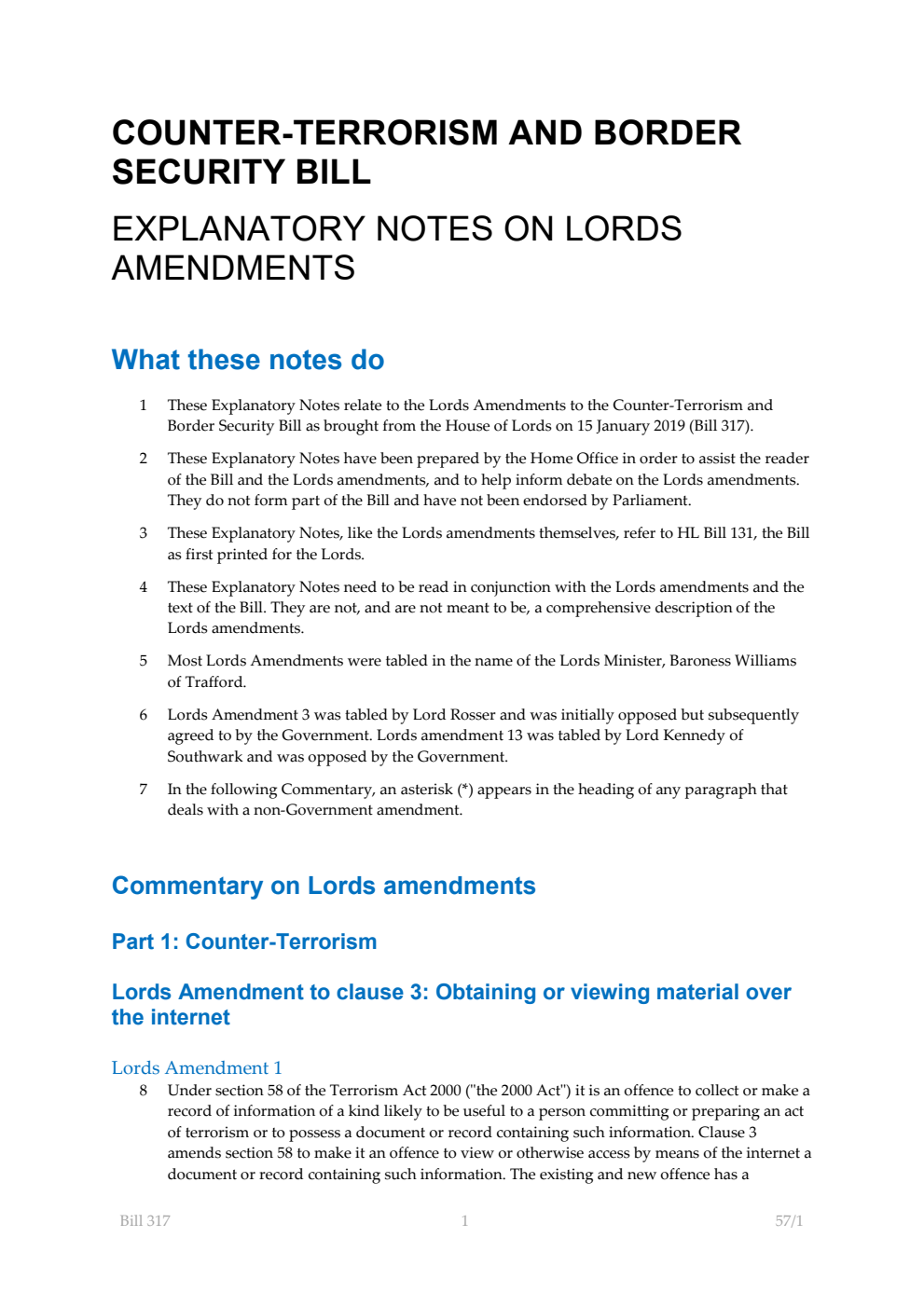 Counter-Terrorism and Border Security Bill Explanatory Notes on Lords Amendments