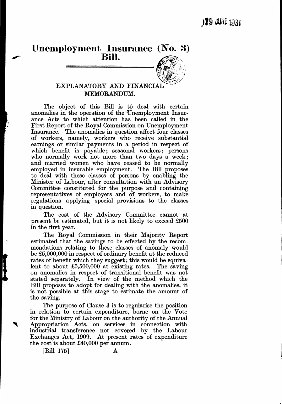 Unemployment Insurance (No. 3) Bill