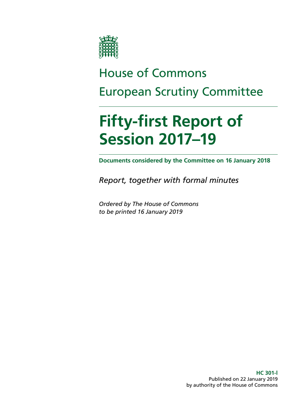 European Scrutiny Committee 51st Report of Session 2017–19