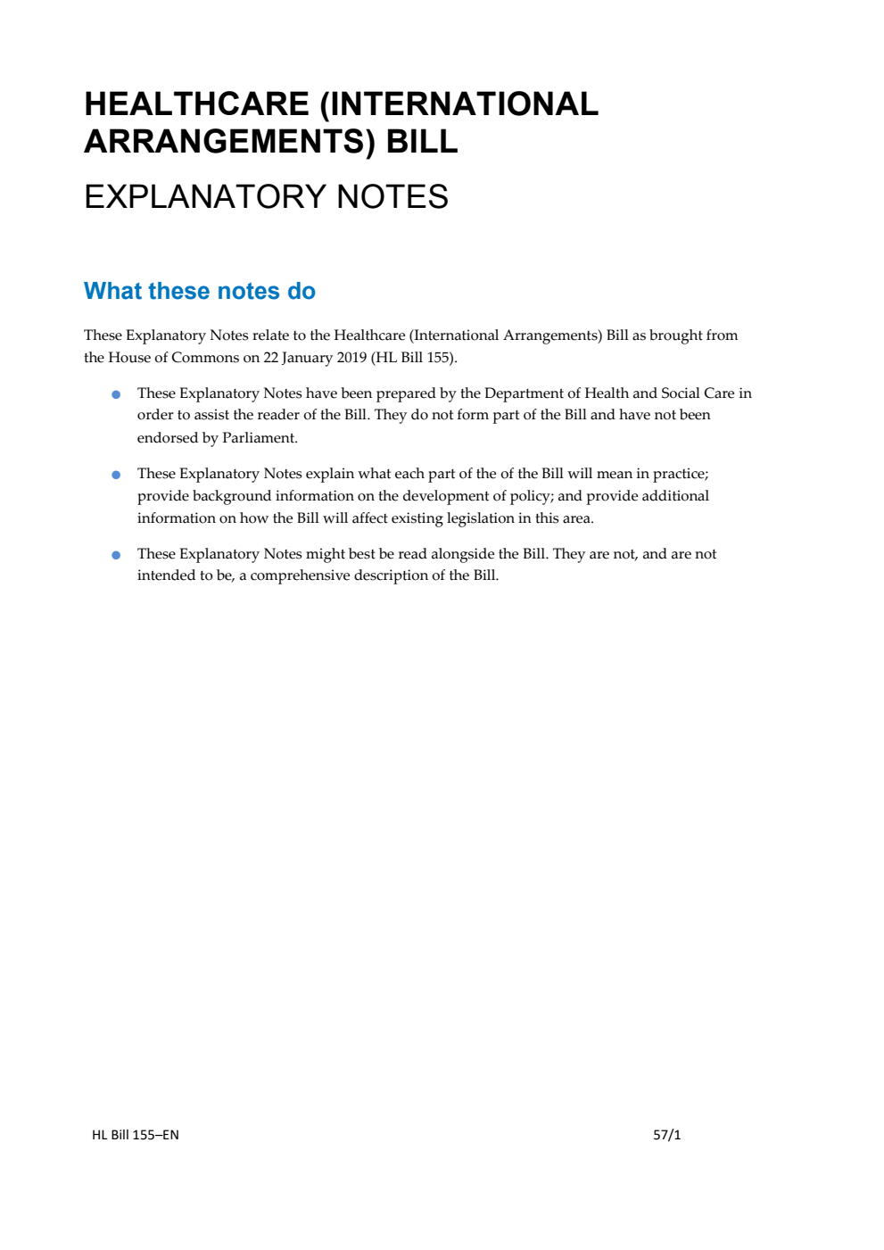 Healthcare (International Arrangements) Bill Explanatory Notes
