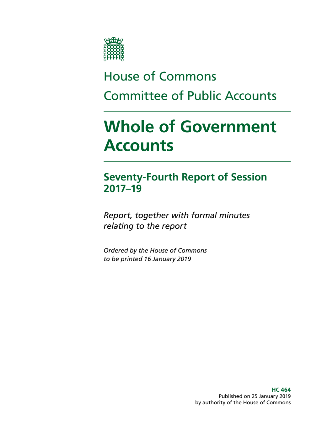 Public Accounts Committee 74th Report. Whole of Government Accounts