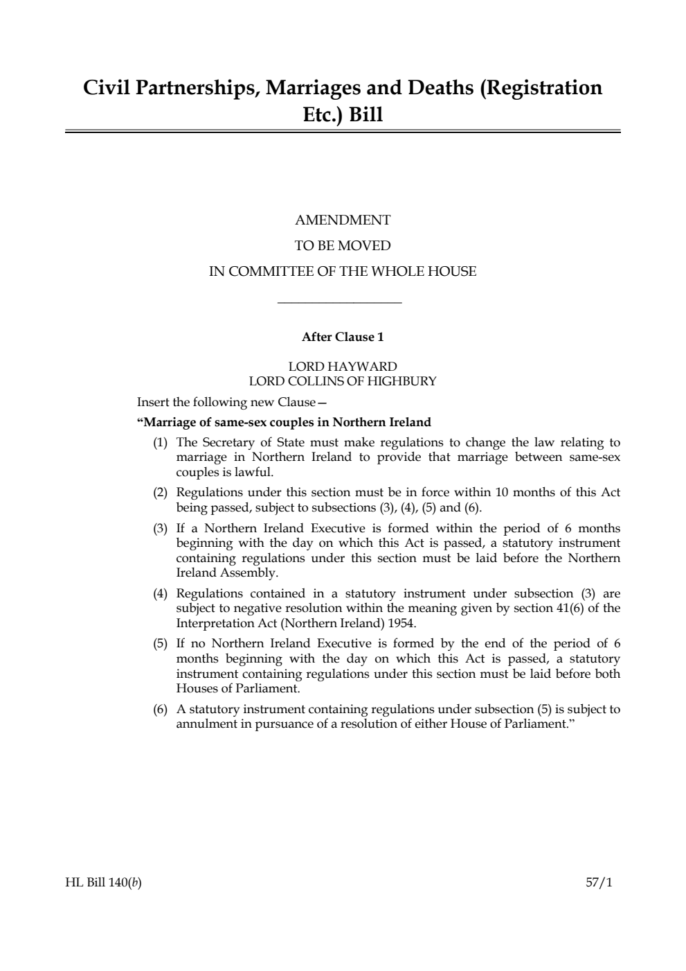 Civil Partnerships, Marriages and Deaths (Registration Etc.) Bill Amendment to be moved in Committee of the Whole House