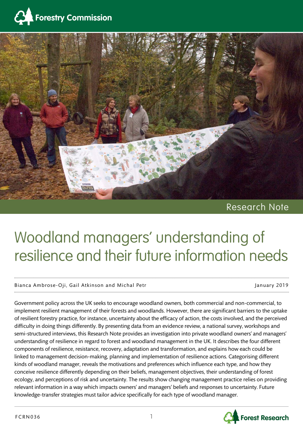 Forestry Commission Research Note 036 Woodland managers’ understanding of resilience and their future information needs